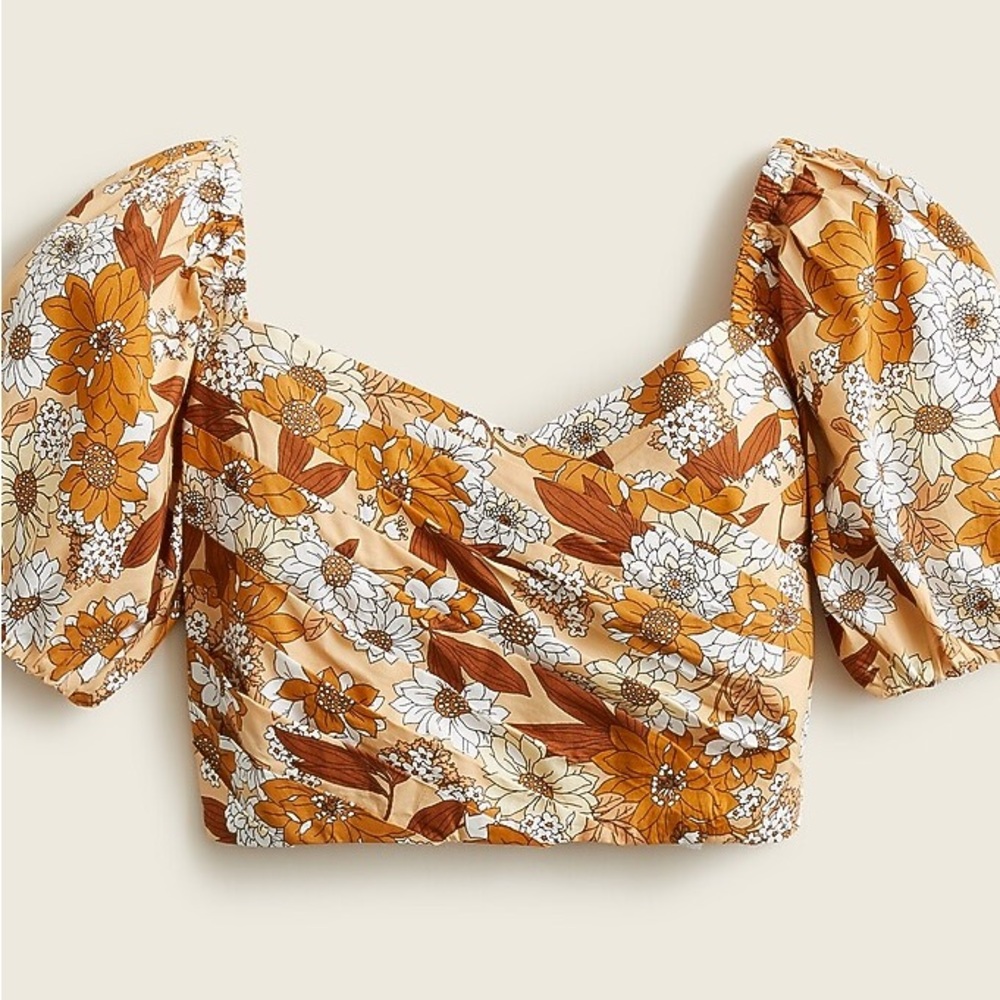 J. Crew Puff-sleeve organic cotton cropped top in zinnia floral